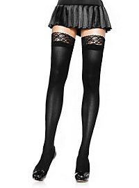 Thigh high stockings with lace hem black