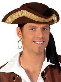 Tricorn Hat brown with gold trim 