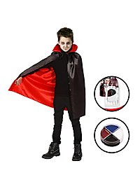 Vampyrkostume Til Børn 3-Delt Med Kappe, Vampyrtænder Og Sminke