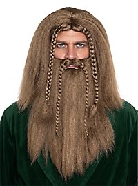 Viking med brune fletninger Paryk og skæg