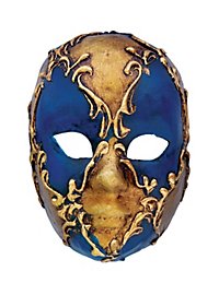 Volto mini scacchi oro blu Maschera veneziana in miniatura