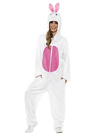 White fluffy bunny hooded jumpsuit costume