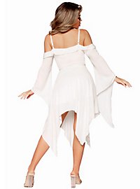 White strap dress with trumpet sleeves