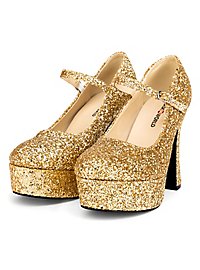 Zapatos De Plataforma Dorado Brillante