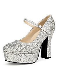 Zapatos De Plataforma Plateados Con Purpurina