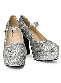 Zapatos De Plataforma Plateados Con Purpurina